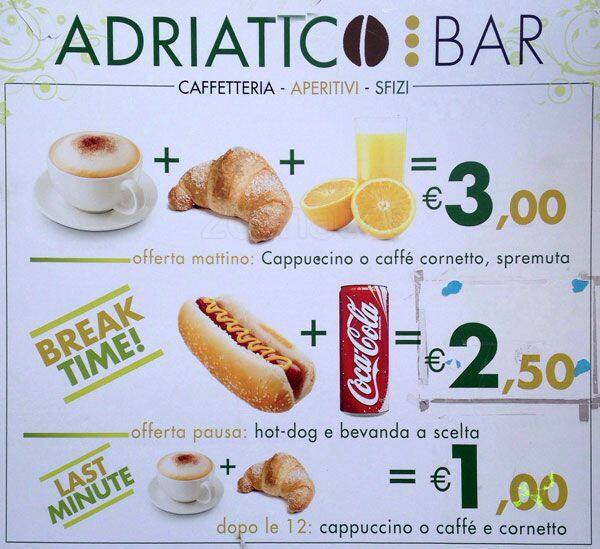 Menu di Bar Adriatico 