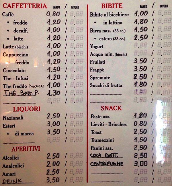 Menu di Bar Adriatico 