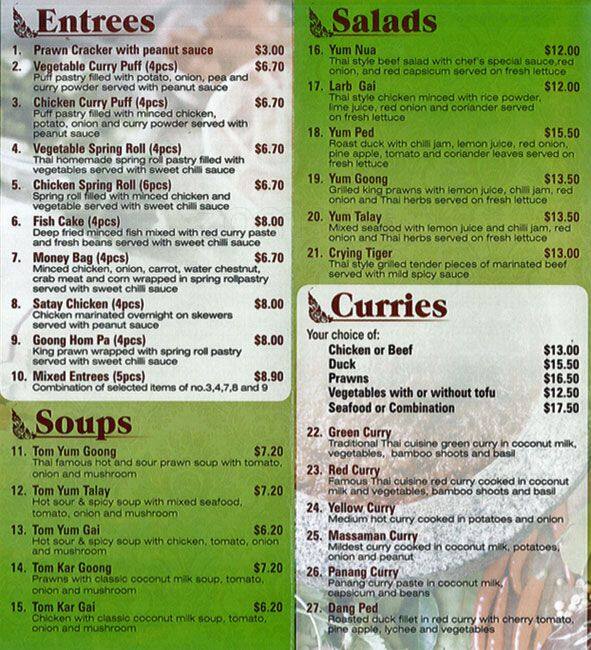 Emerald Thai Menu, Menu for Emerald Thai, Emerald, Melbourne