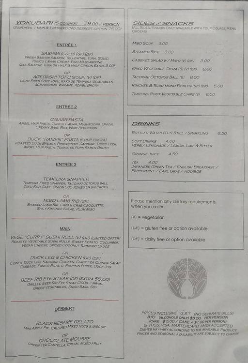 Nine Fine Food menu