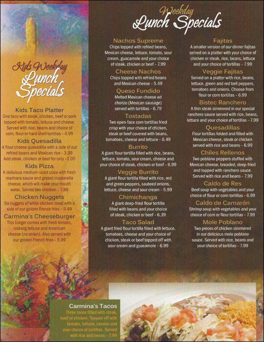 Menu at Carmina's Restaurant and Banquets, Elgin