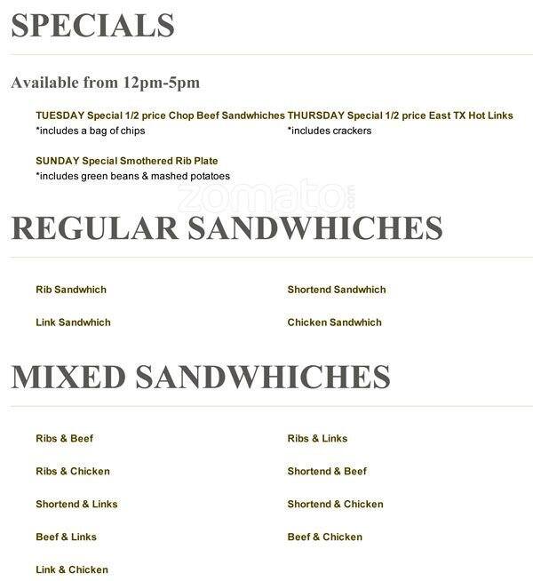 Smokey Joe's BBQ Menu, Menu de Smokey Joe's BBQ, Oak Cliff, Dallas