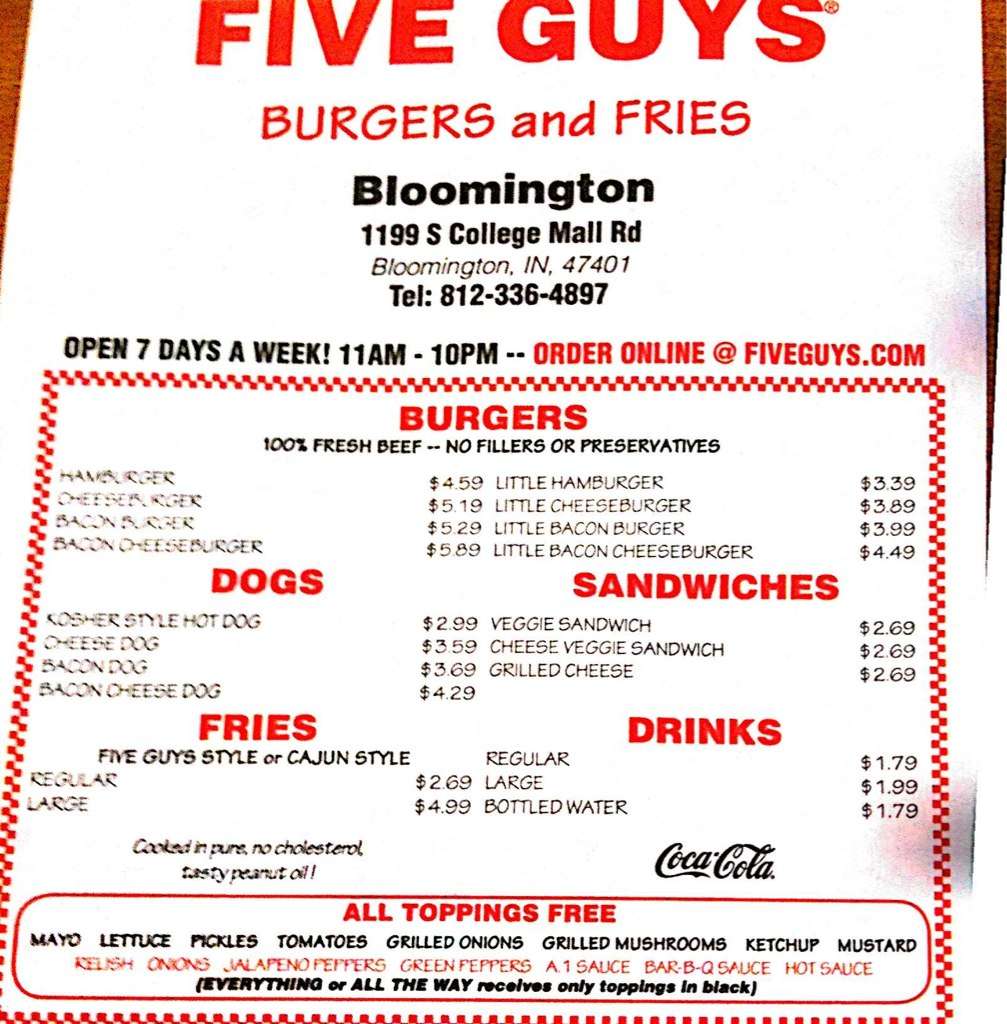 Download And Print Five Guys Menu Printable Free PDF Download And Print Five Guys Menu Printable Free PDF
