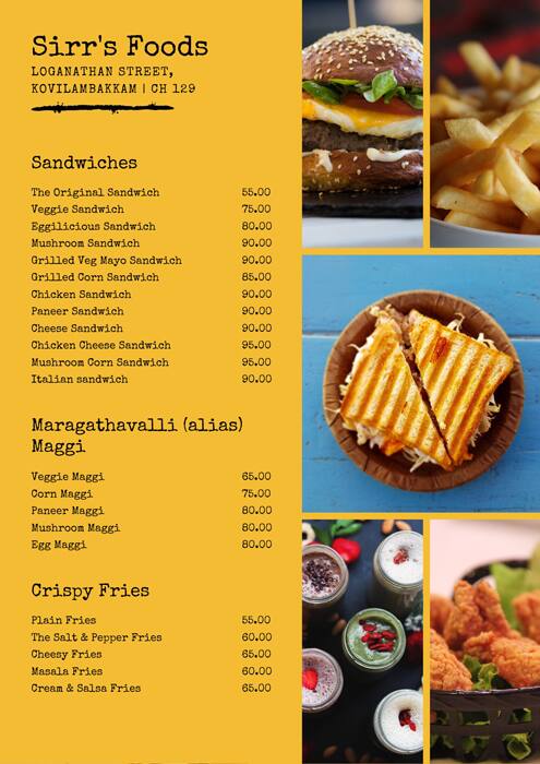 Simr Menu Menu of Sirrs, Medavakkam, Chennai