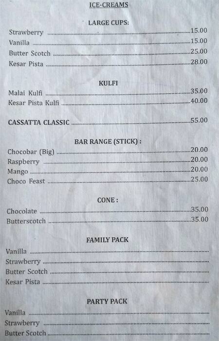 Kalpana Restaurant menu