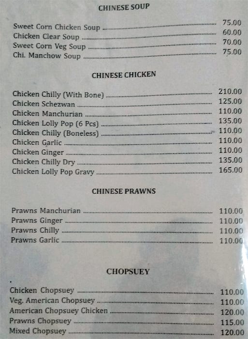 Kalpana Restaurant menu