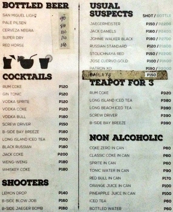 B - Side Menu, Menu For B - Side, San Antonio, Makati City - Zomato ...