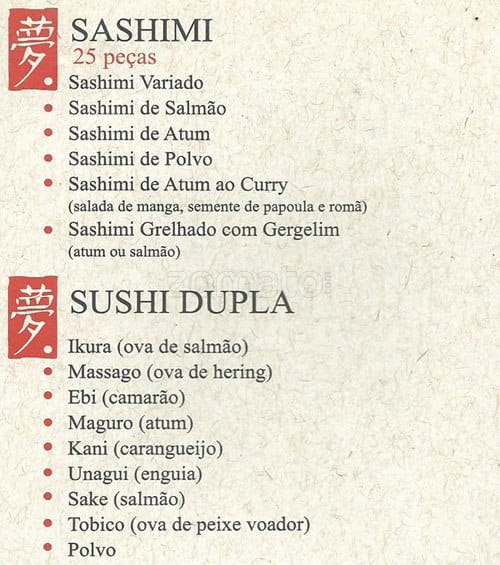 Yumê Shinzan cardápio