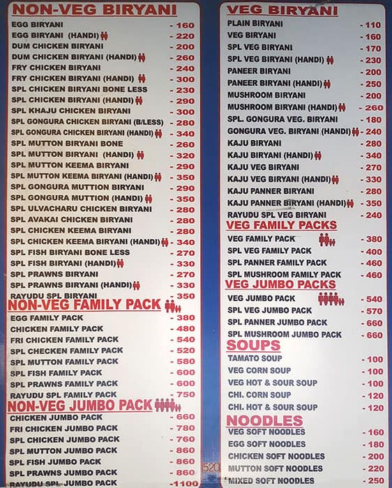 Rayudu Biryani House menu