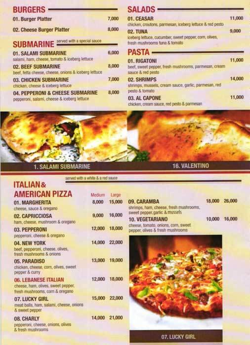 Piero's Pizza Menu, Menu for Piero's Pizza, Amchit, Jbeil District