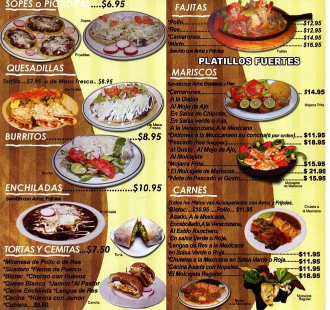 Molcajete Menu,Menú para Molcajete, Jackson Heights, New York City