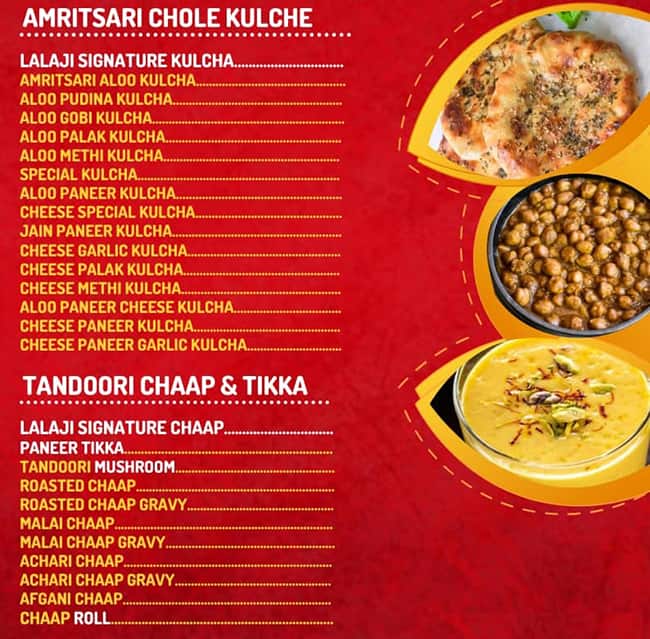 Menu at LalaJi Ke Amritsari Kulche, Surat