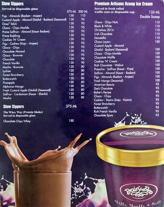 Dairy Den a Vadodara Foto del Menu con Prezzi Zomato