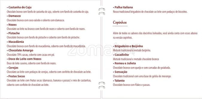 Atelier Brigadeiro Carioca cardápio