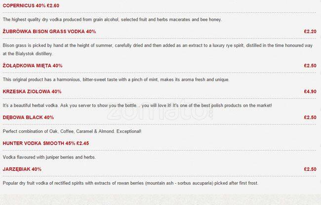 Secret Arcade Vodka Bar menu