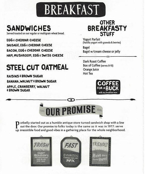 Potbelly Sandwich Shop Menu, Menu for Potbelly Sandwich Shop, The