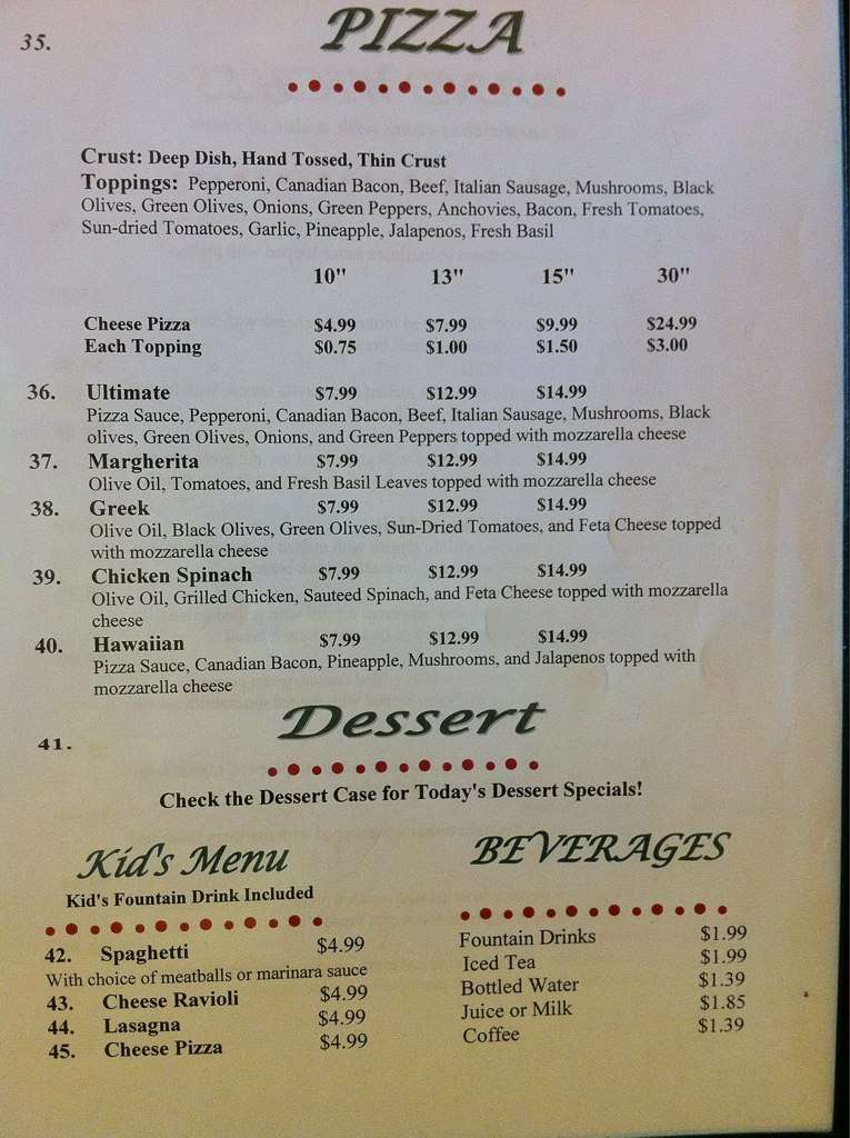 Cafe Bella menu
