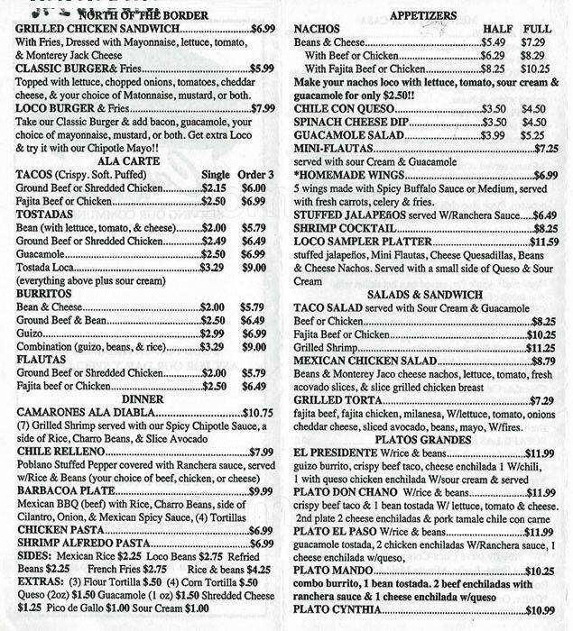 Menu at Cafe Plato Loco, Cedar Hill