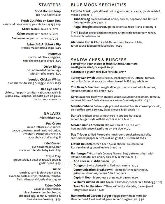 McMenamins Blue Moon Tavern & Grill Menu - Urbanspoon/Zomato