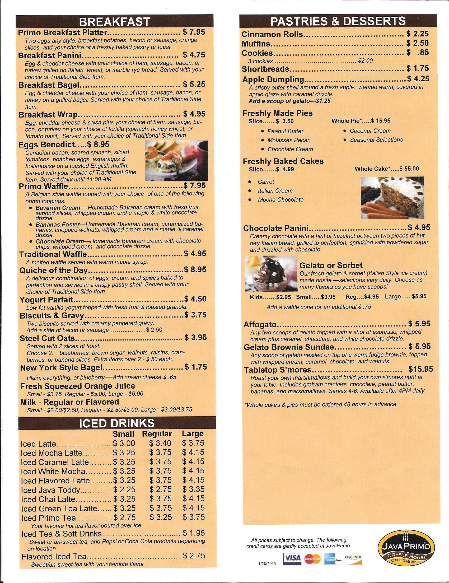 Java Springs Coffee Menu Menu at JavaPrimo Coffee House, Cafe & More - HOT SPRINGS, Hot Springs