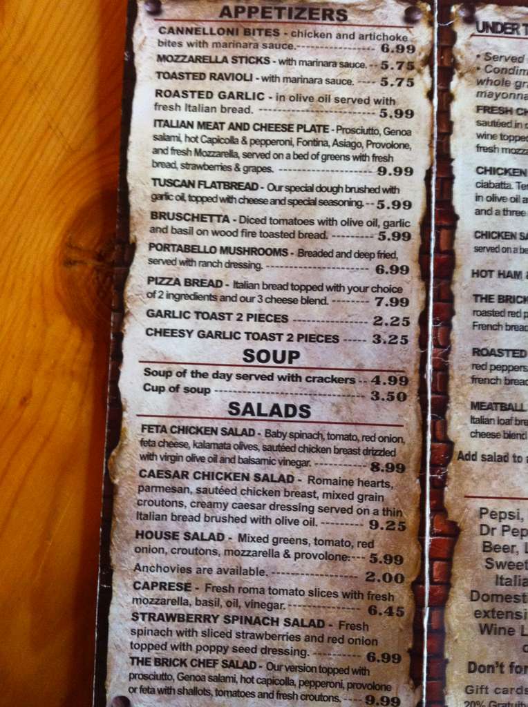 Menu at Brick Oven pub & bar, Hannibal