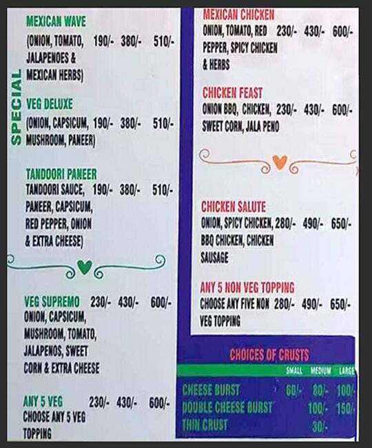 The Likee Pizza menu