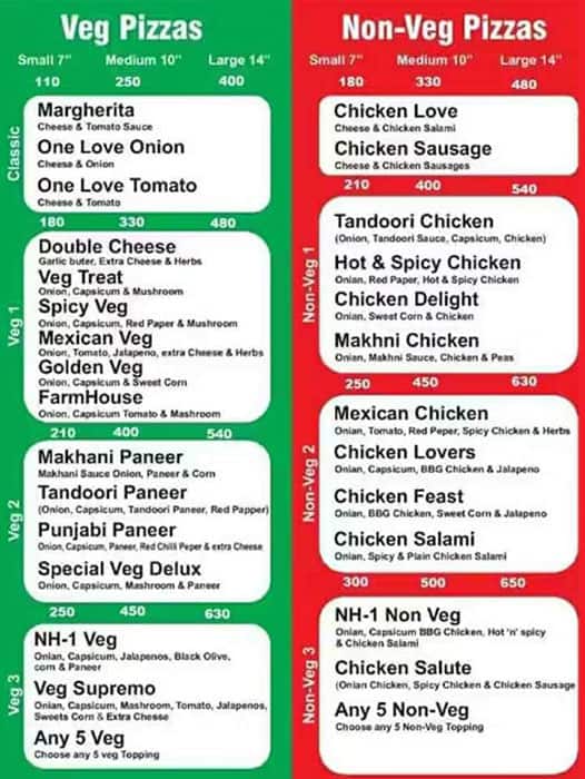 The Likee Pizza menu