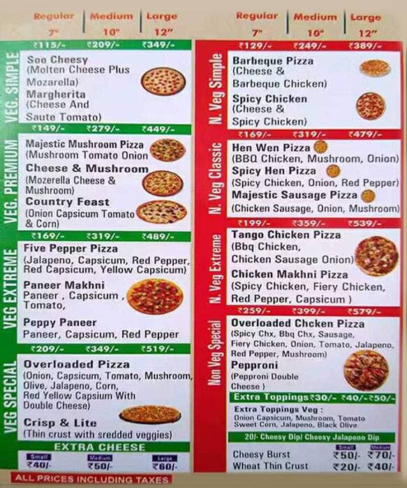 The Likee Pizza menu