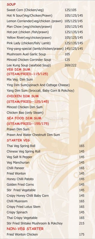 Ying Yang menu