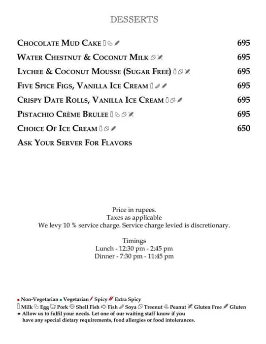 Le Belvedere - Le Meridien menu