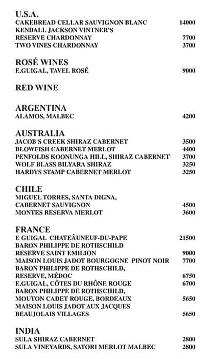 Le Belvedere - Le Meridien menu