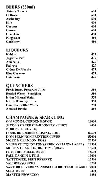 Le Belvedere - Le Meridien menu