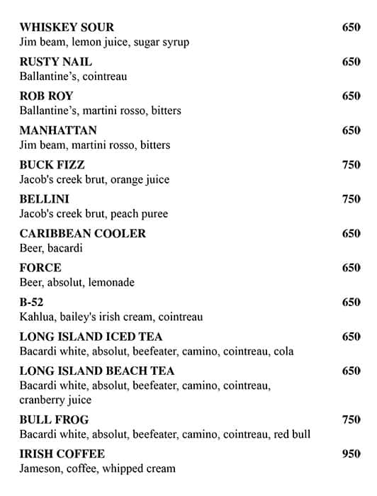 Le Belvedere - Le Meridien menu