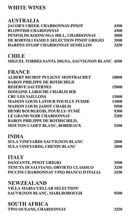 Le Belvedere - Le Meridien menu