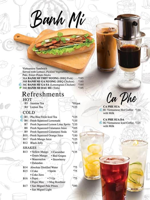 Menu at Pho Hoa restaurant, Mandaluyong, 500 Shaw Zentrum