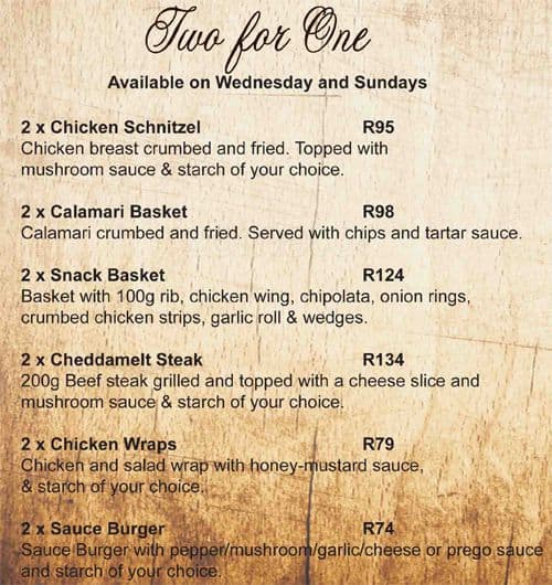 Menu at The Happy Oak restaurant, Stellenbosch