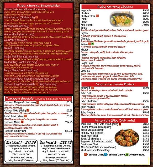 Ruby Murray Takeaway menu