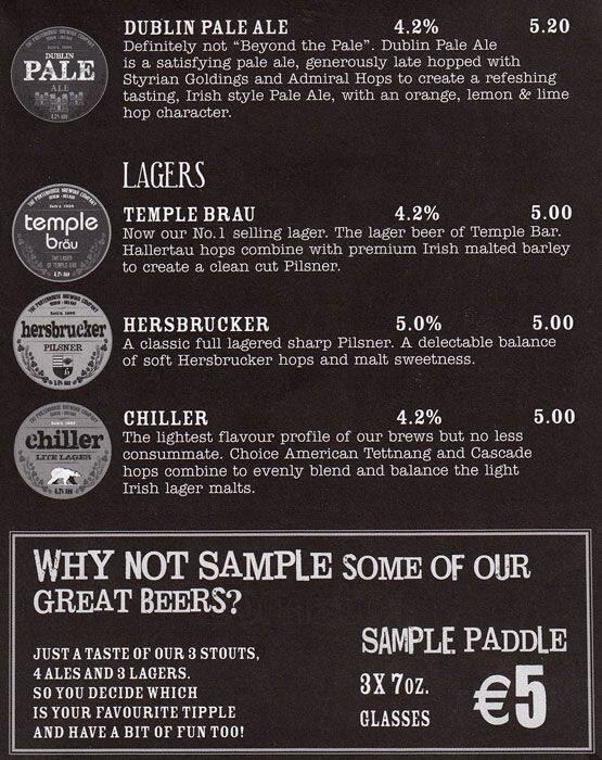 Menu at The Whitworth pub & bar, Dublin