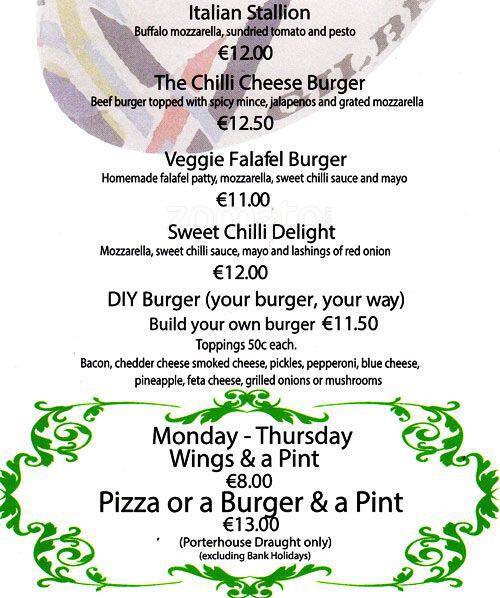 Menu at The Whitworth pub & bar, Dublin