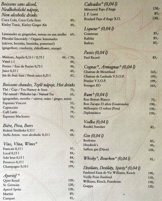 Cafe De Paris Menu Menu Podniku Cafe De Paris Mala Strana Praha 1