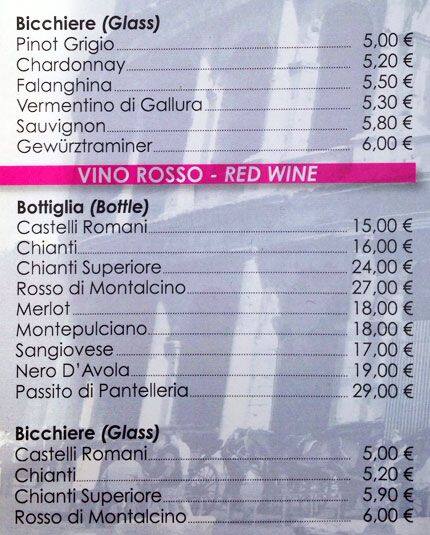Menu di Bar Colosseo 