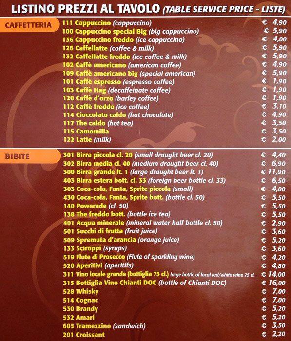 Menu di Bar Colosseo 