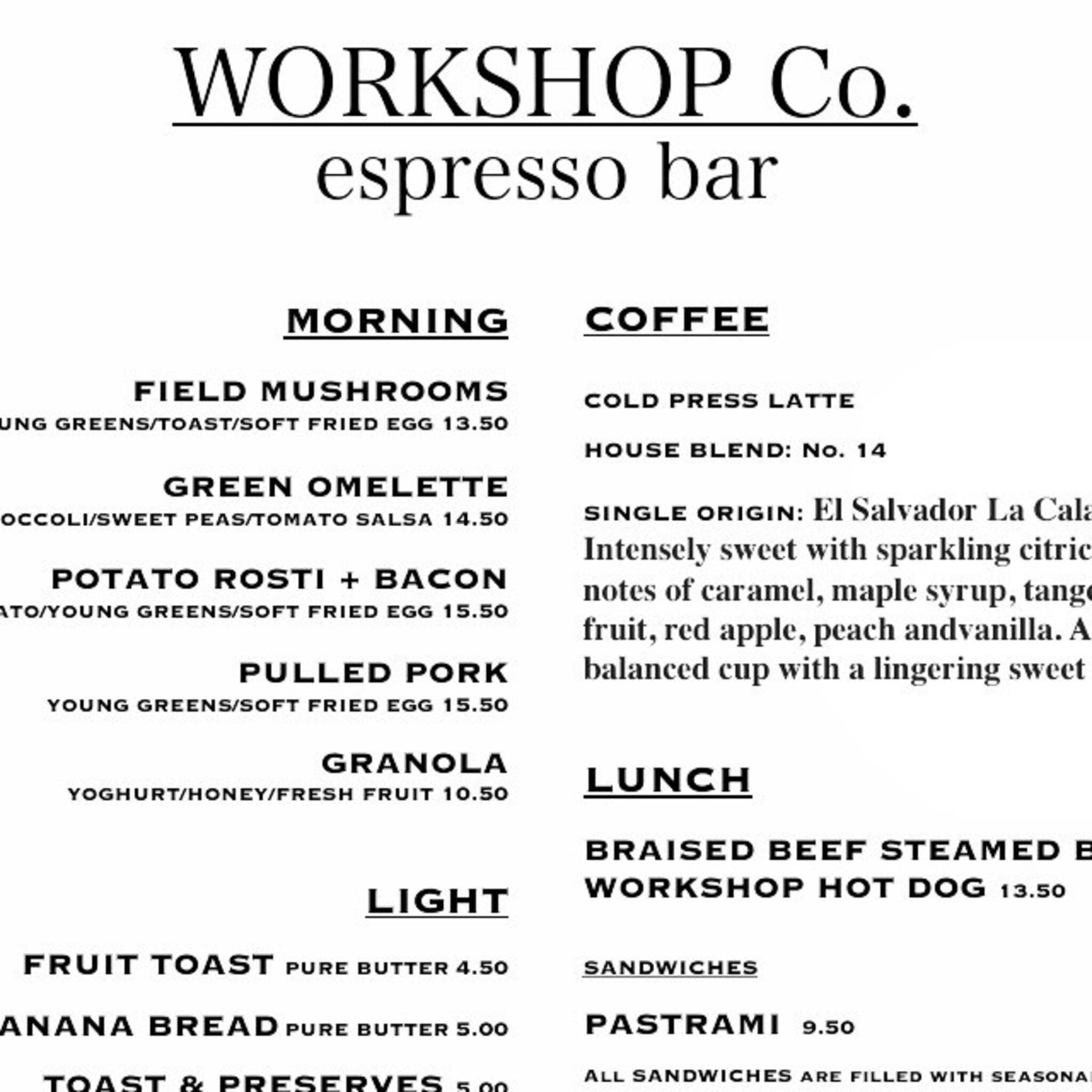 Co. Espresso Bar Menu Urbanspoon/Zomato