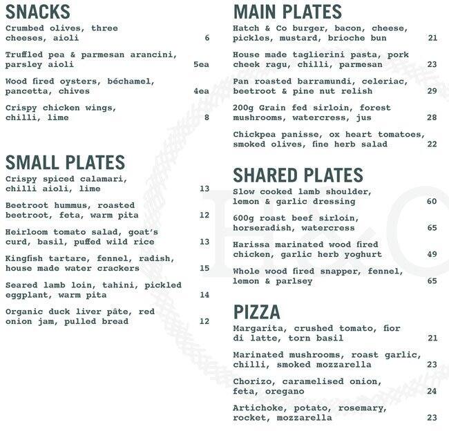 Hatch & Co Menu, Menu for Hatch & Co, Newstead, Brisbane Urbanspoon