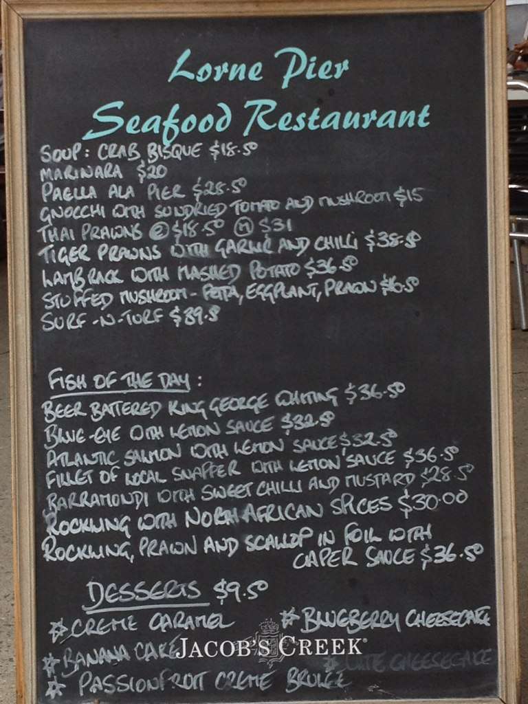 Menu at The Lorne Pier Seafood Restaurant, Lorne