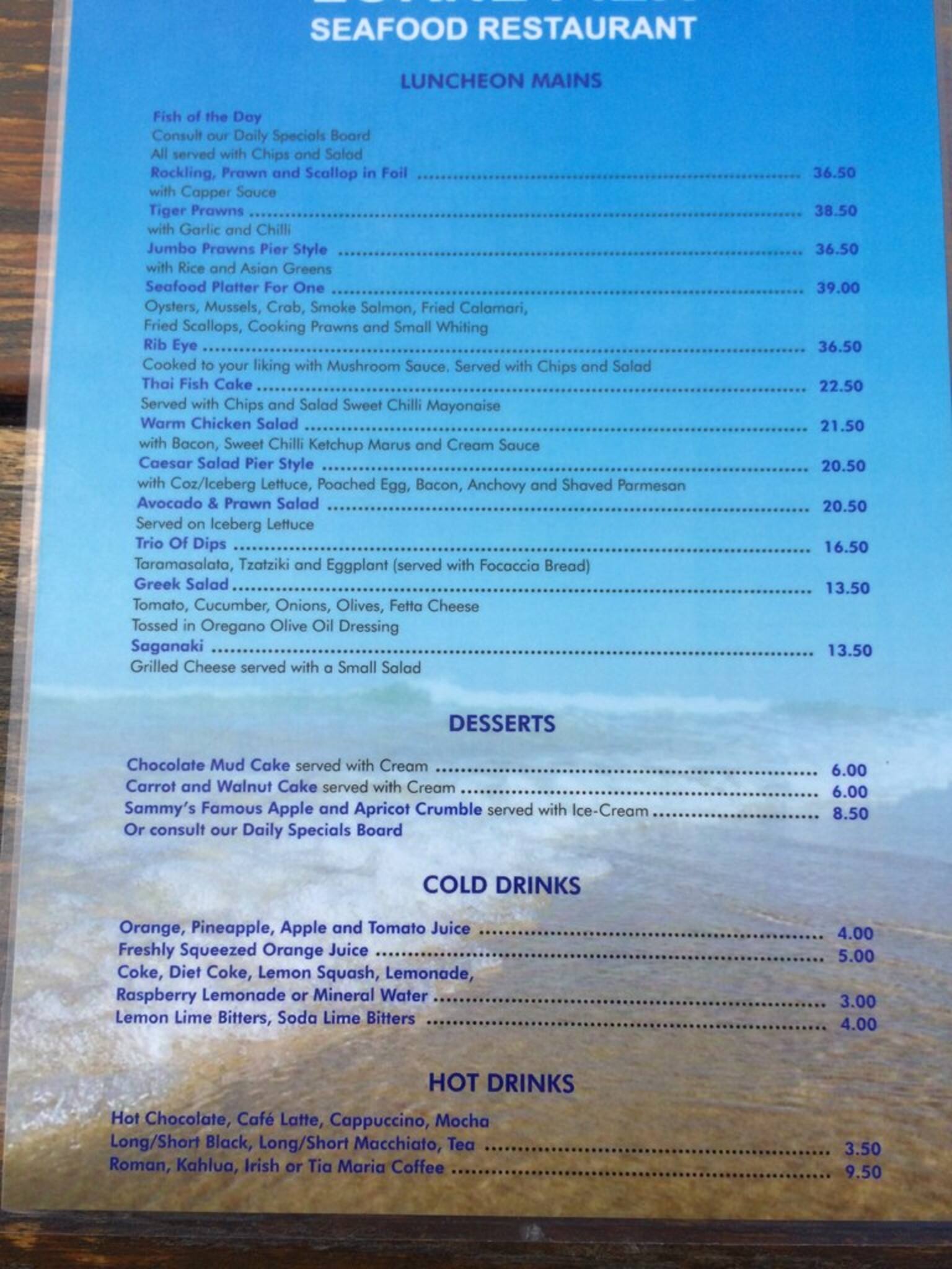 Menu at The Lorne Pier Seafood Restaurant, Lorne