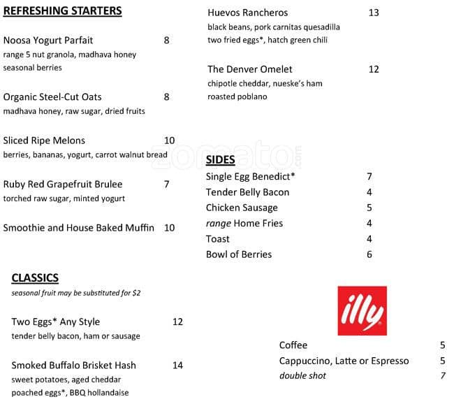 Menu at range Restaurant, Denver