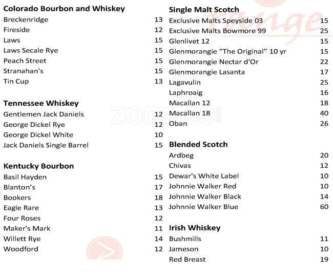 Menu at range Restaurant, Denver