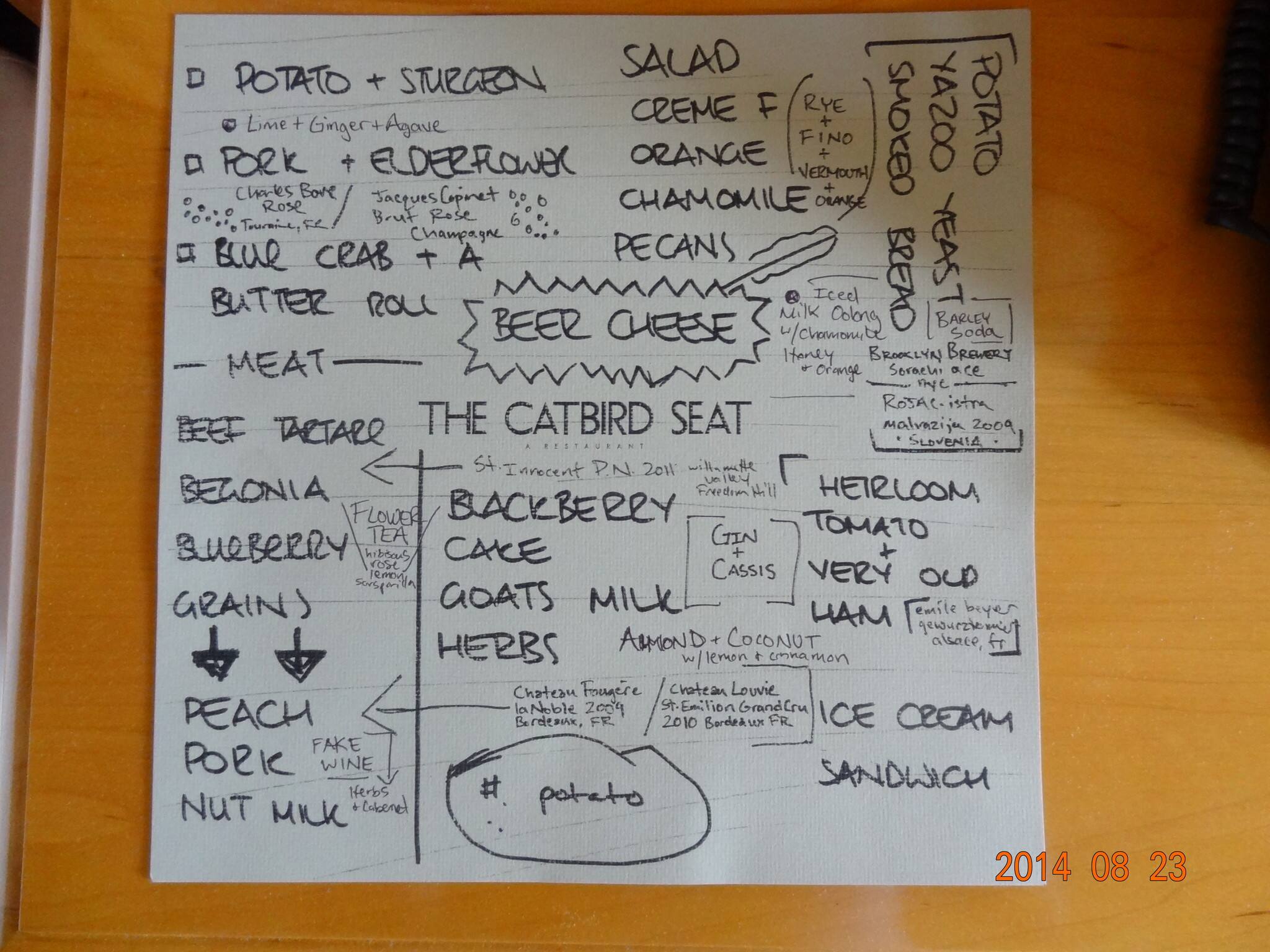 Menu at The Catbird Seat restaurant, Nashville