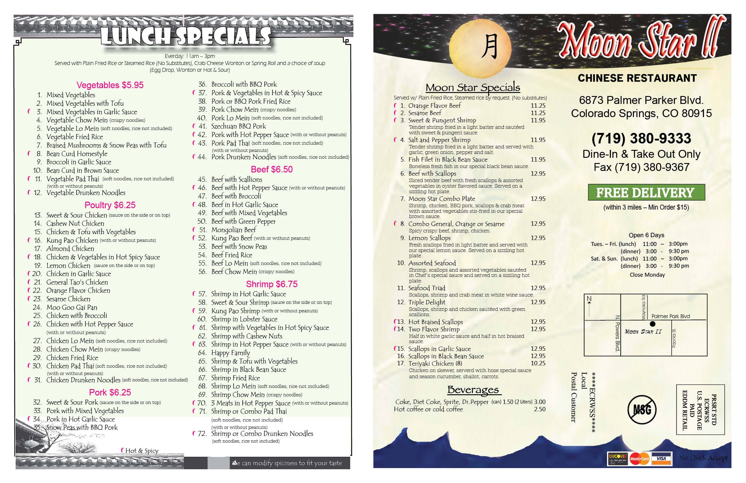 Moon Star 2 Chinese Restaurant Menu